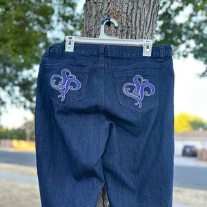South Pole Y2K Vintage Women's Dark Blue Jeans with Purple Embroidery
